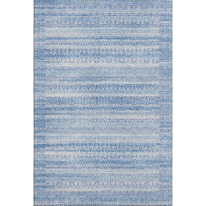 10' X 14' Striped Washable Area Rug With UV Protection (717857) - Sky Blue / Ivory