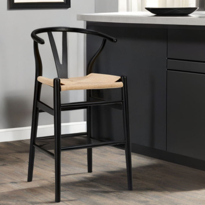 Solid Wood Counter Height Bar Chair - Natural And Black