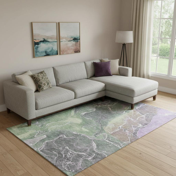 10' X 14' Abstract Washable Area Rug With UV Protection (701213) - Green / Purple / Gray