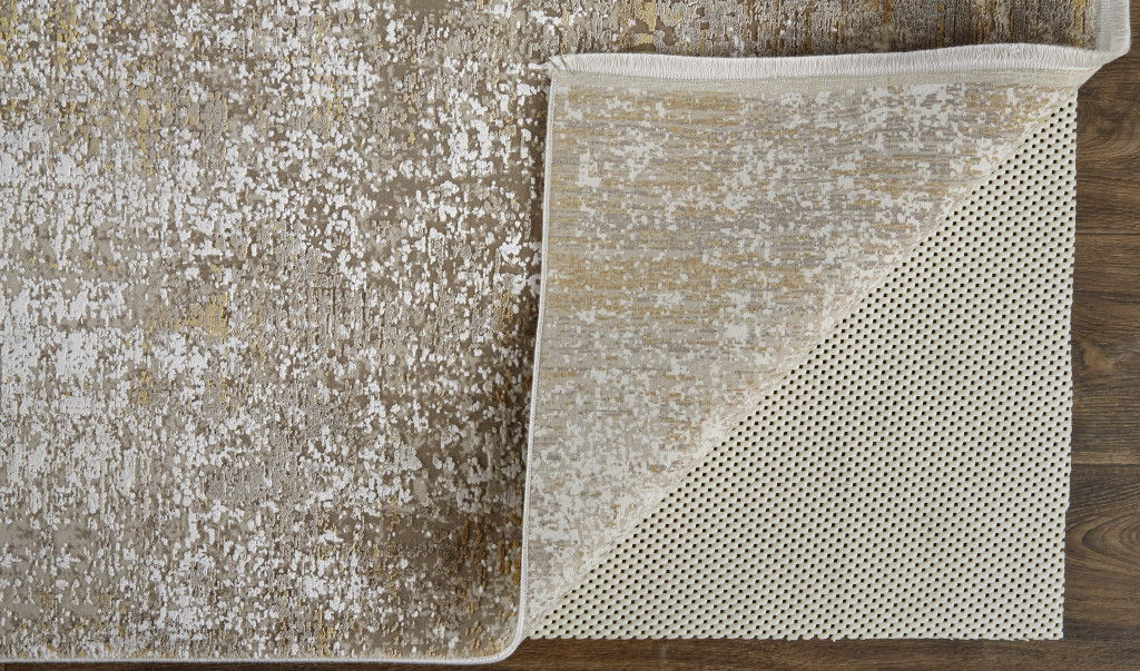 10' x 13' Abstract Area Rug With Fringe - Taupe Ivory And Gold