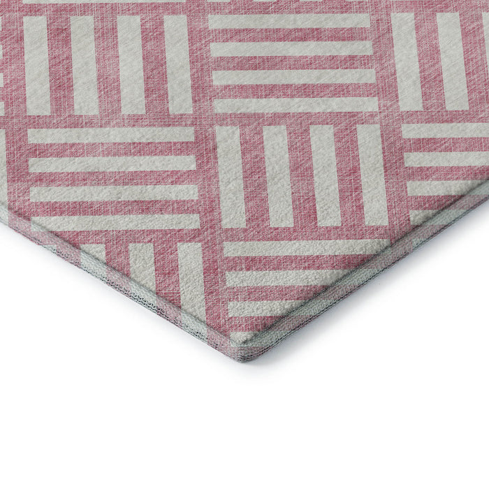 10' X 14' Geometric Washable Area Rug With UV Protection (652407) - Pink / Ivory