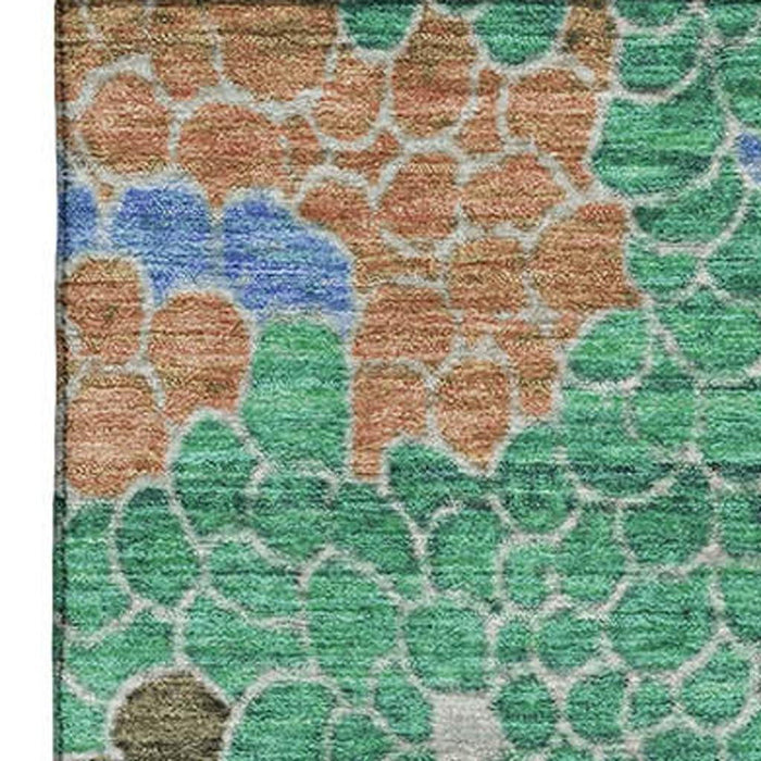10' X 14' Geometric Washable Area Rug With UV Protection (707701) - Green / Copper / Blue