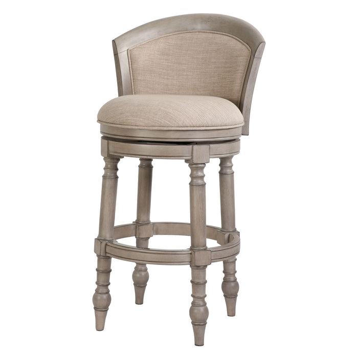Fabric Faux Leather And Solid Wood Low Back Bar Height Swivel Bar Chair - Beige / Gray