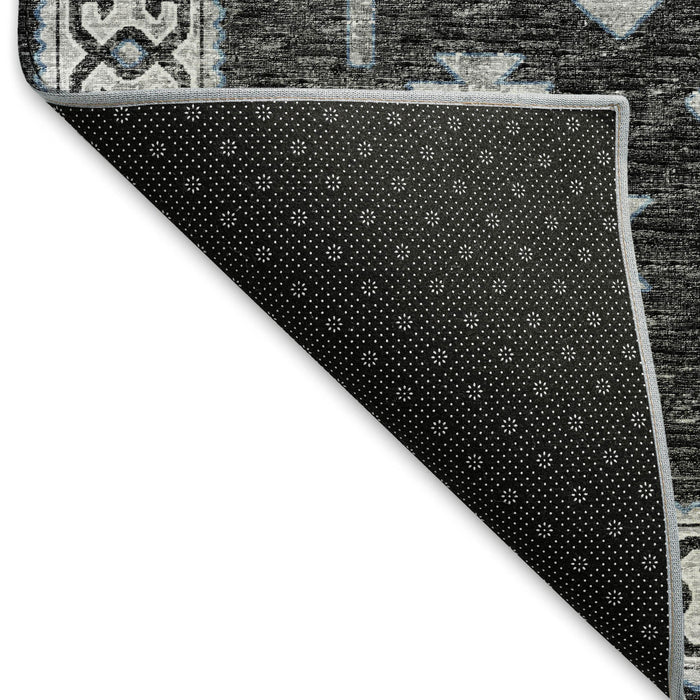 9' X 12' Geometric Washable Area Rug With UV Protection - Graphite And Charcoal