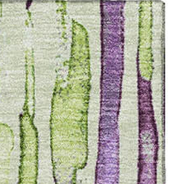10' X 14' Striped Washable Area Rug With UV Protection (697128) - Artichoke Green / Lavender / Ivory