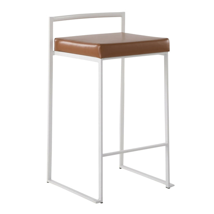 Fuji - 26" Stackable Counter Stool (Set of 3) - White Metal With Camel Faux Leather Cushion
