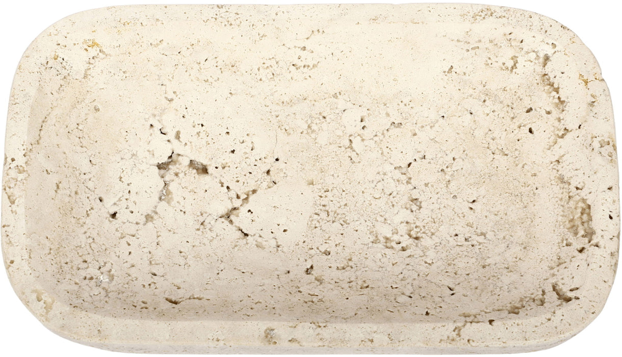 Meridian Furniture Joel travertine tray with a sleek rectangular design and smooth natural stone surface.