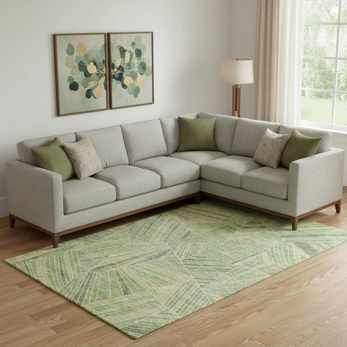 10' X 14' Geometric Washable Area Rug With UV Protection (672773) - Green / Beige