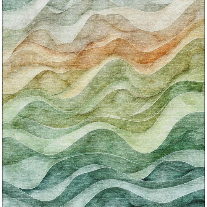 10' X 14' Abstract Washable Area Rug With UV Protection (692472) - Teal / Peach / Lime Green