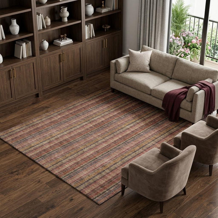 10' X 14' Striped Washable Area Rug With UV Protection (677537) - Blush / Purple / Orange