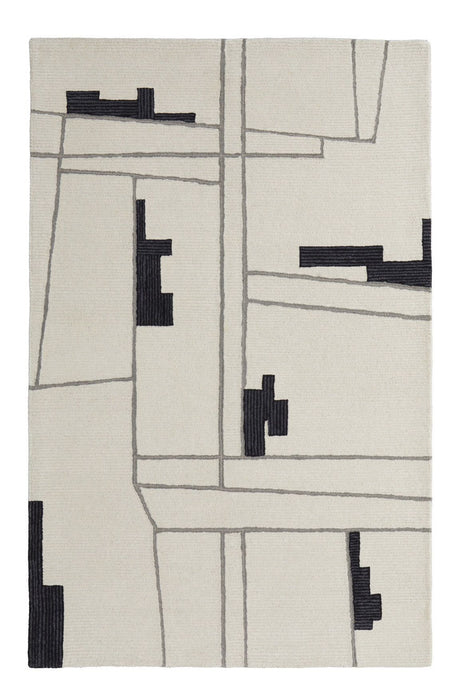5' x 8' Wool Abstract Hand Tufted Area Rug - Ivory And Gray