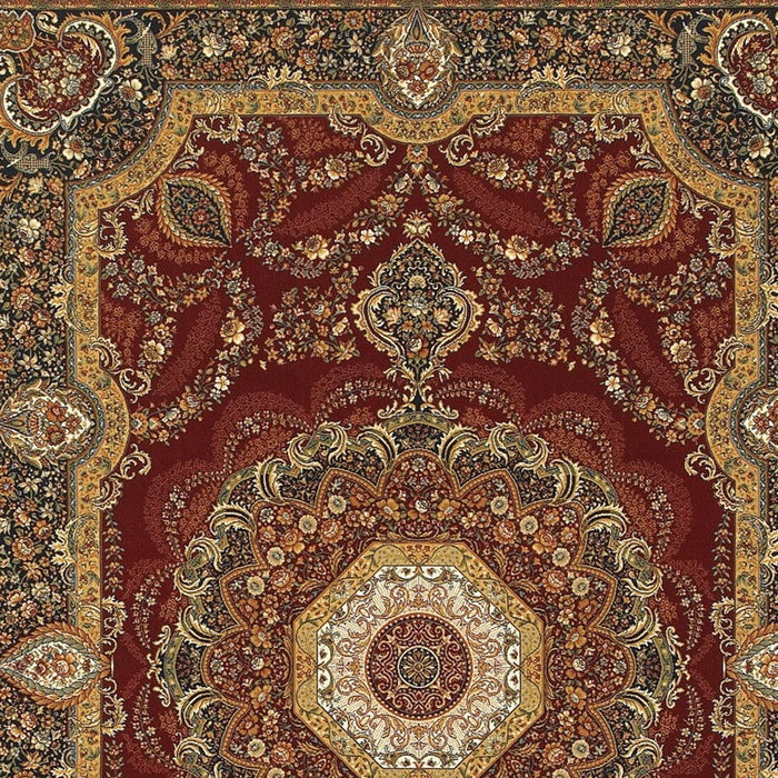 8' X 11' Medallion Area Rug With Fringe (574492) - Black / Red / Tan