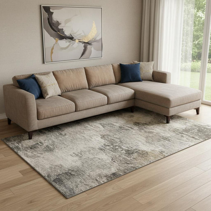 8' X 10' Abstract Washable Area Rug With UV Protection (650648) - Taupe / Gray