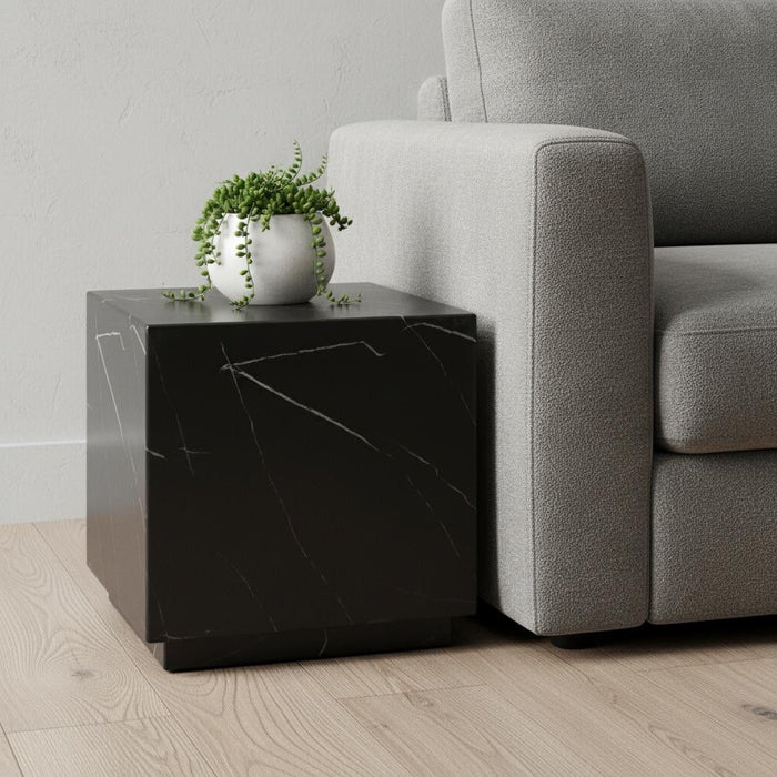 Marble Square Block End Table - Black