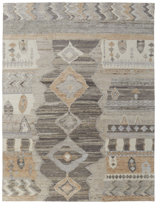 6' x 9' Wool Moroccan Hand Knotted Area Rug - Ivory Gray And Orange