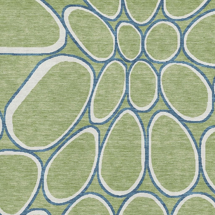 10' X 14' Geometric Washable Area Rug With UV Protection (681659) - Artichoke Green / Ivory / Blue
