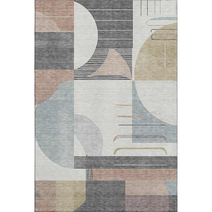 10' X 14' Geometric Washable Area Rug With UV Protection (697428) - Rust / Ivory / Gray