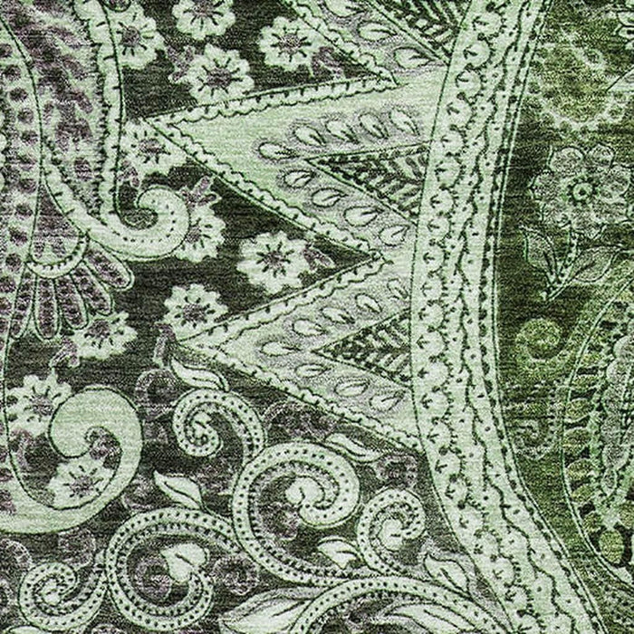 10' X 14' Paisley Washable Area Rug With UV Protection (683752) - Olive Green / Purple / Ivory
