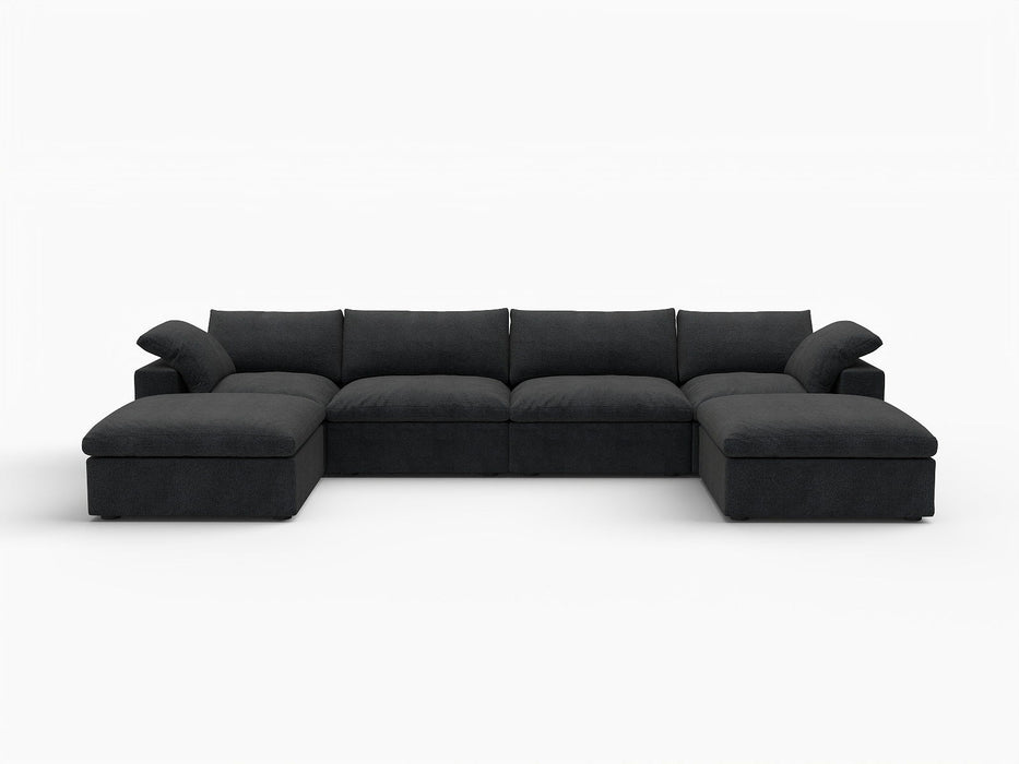 160" Two Piece Living Room Set Blend Modular Sofa With Ottoman Storage - Black