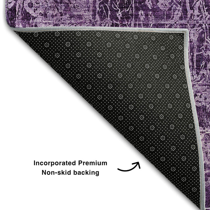 9' X 12' Abstract Washable Area Rug With UV Protection (649053) - Purple / Ivory
