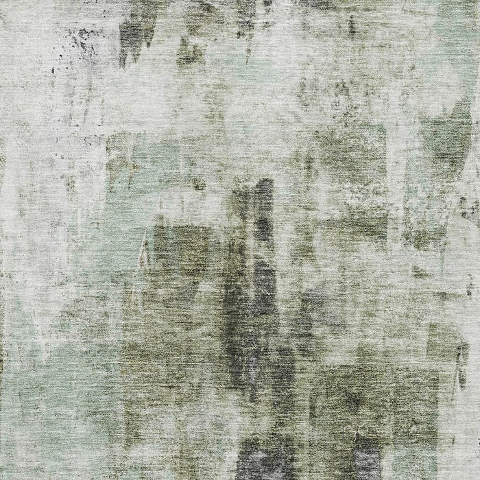 10' X 14' Abstract Washable Area Rug With UV Protection (683710) - Mint Green / Ivory / Gray