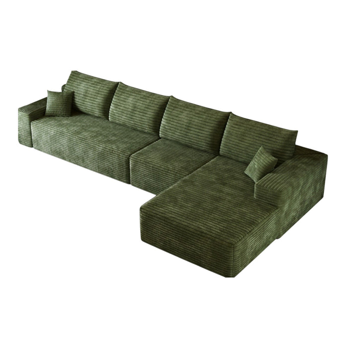 135" Corduroy Modular Compression Foam Sofa With Toss Pillows - Green