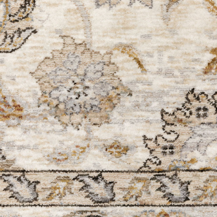 9.8' x 12.9' Oriental Power Loom Stain Resistant Area Rug With Fringe - Ivory And Grey