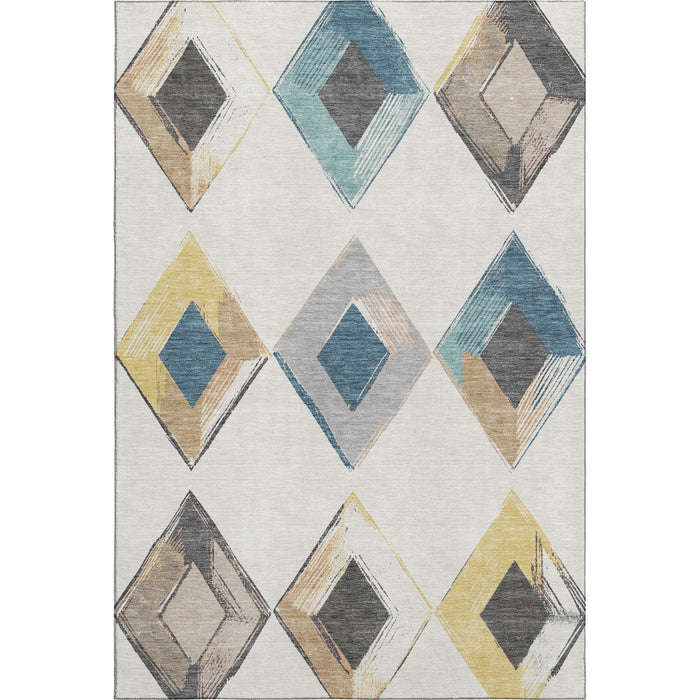 10' X 14' Geometric Washable Area Rug With UV Protection (710699) - Ivory / Blue / Gold