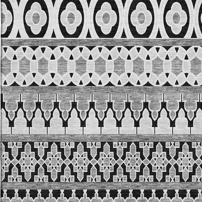 10' X 14' Ikat Washable Area Rug With UV Protection - Black And Ivory