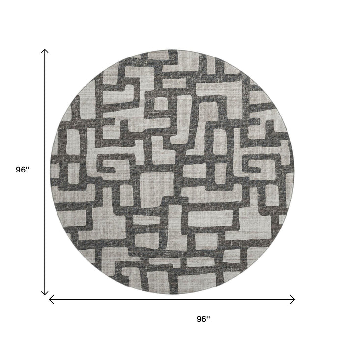 8' Abstract Washable Round Rug With UV Protection (644841) - Gray / Ivory