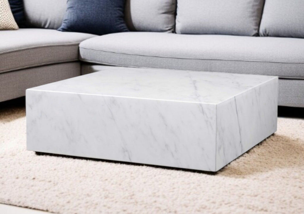 Genuine Marble And Brass Square Coffee Table - White