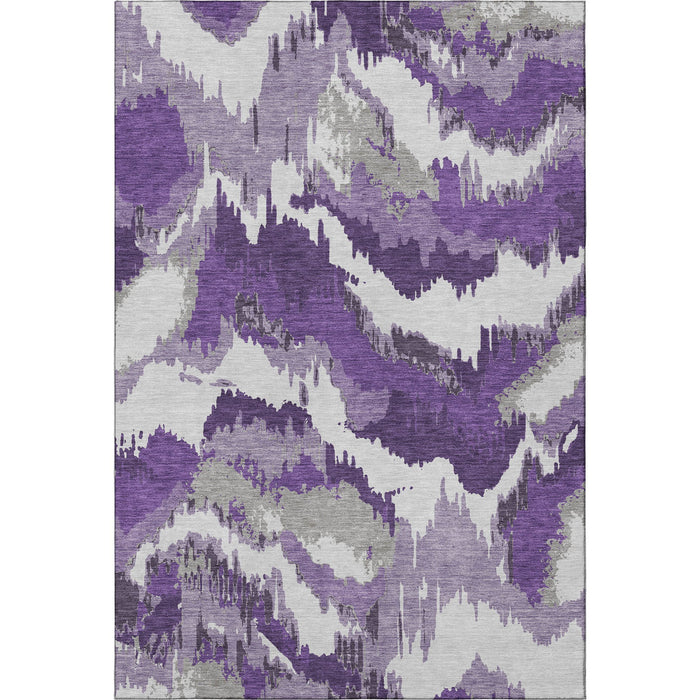 10' X 14' Abstract Washable Area Rug With UV Protection (668687) - Purple / Ivory / Gray
