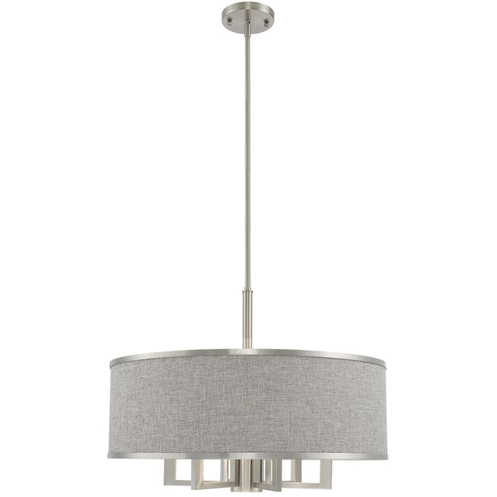 20" Seven Light Dimmable Chandelier With Shades - Nickel / Pearl Silver