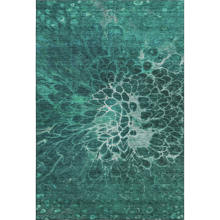 5' X 8' Abstract Washable Area Rug With UV Protection (654586) - Teal / Ivory