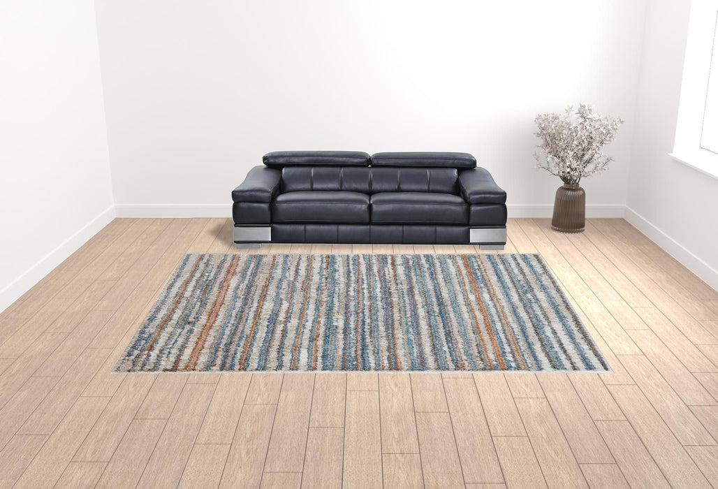10' x 14' Striped Power Loom Stain Resistant Area Rug - Ivory Blue And Orange