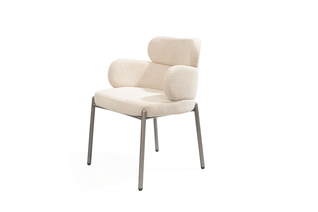 Gunmetal Boucle Steel Dining Arm Chair - Beige