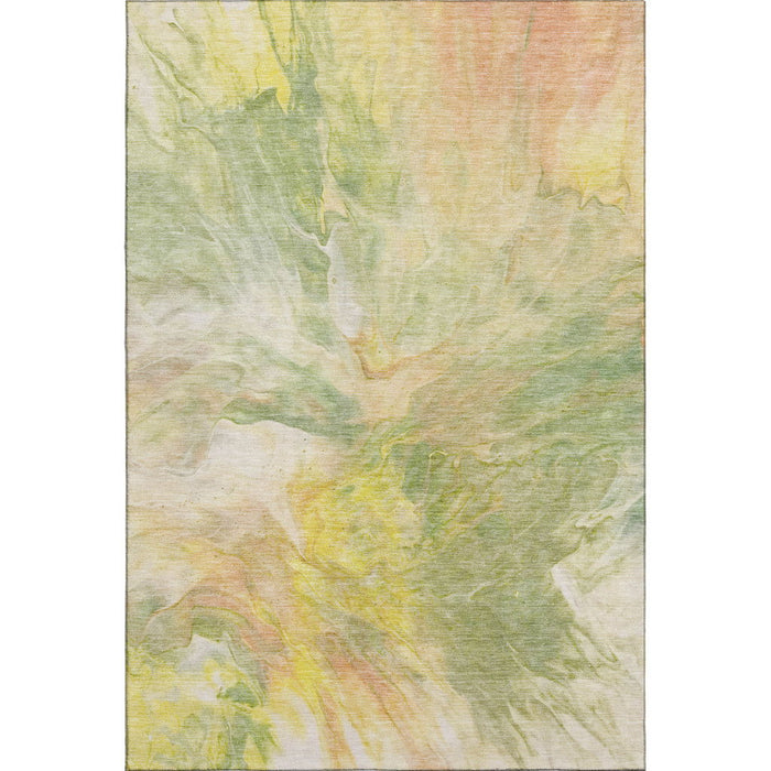 10' X 14' Abstract Washable Area Rug With UV Protection (653488) - Green / Peach / Yellow