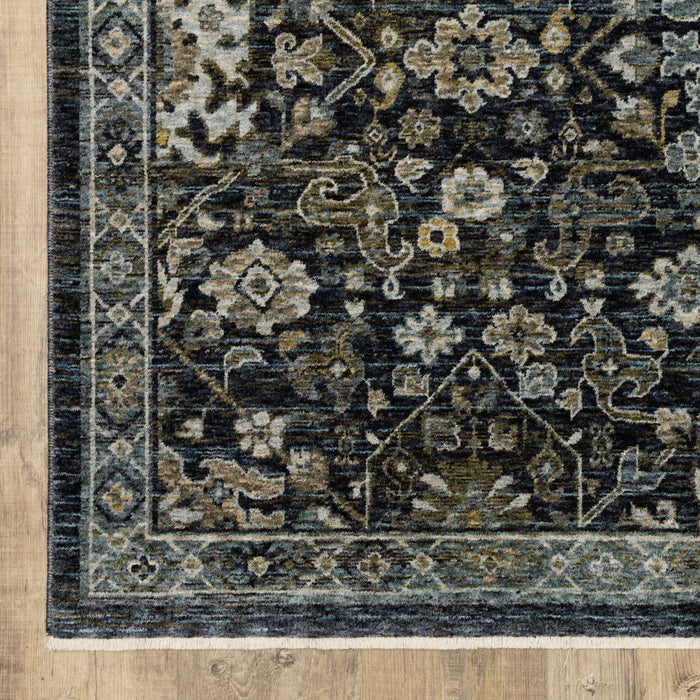 8' x 11' Oriental Power Loom Area Rug With Fringe - Blue And Ivory