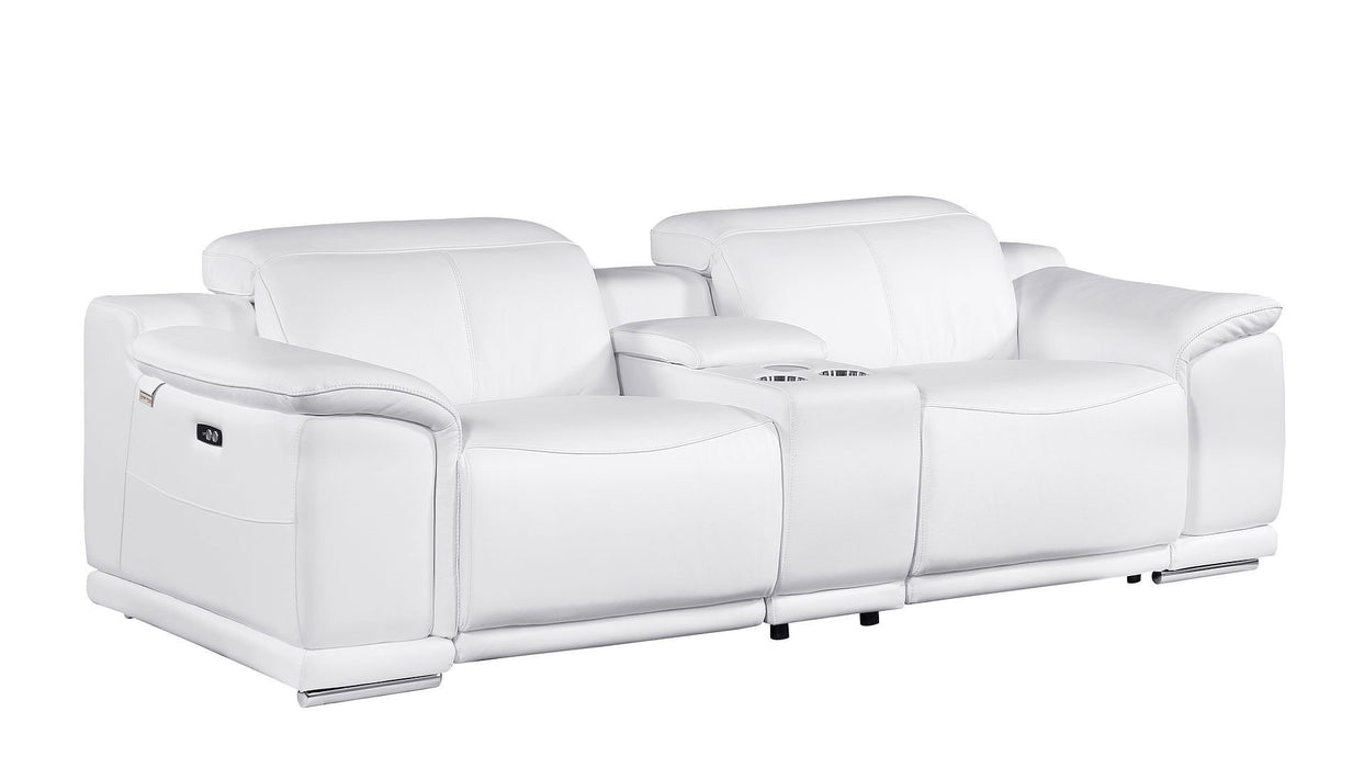 Italian Leather Power Reclining Loveseat With Storage (720575) - White / Silver