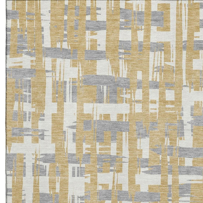 10' X 14' Striped Washable Area Rug With UV Protection (705671) - Gold / Ivory / Gray