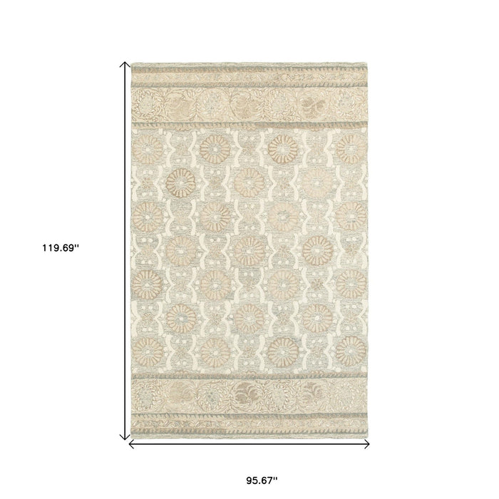 8' X 10' Wool Floral Hand Tufted Area Rug - Sand