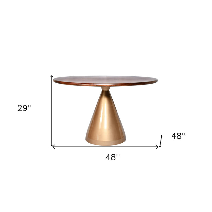 48" Rounded Solid Wood And Iron Pedestal Base Dining Room Table - Brown