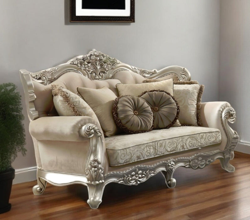 Velvet Curved Floral Sofa And Toss Pillows - Light Green