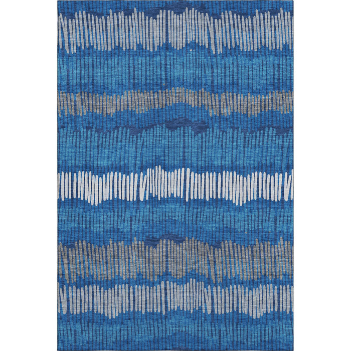 10' X 14' Striped Washable Area Rug With UV Protection (670658) - Navy Blue / Ivory / Gray