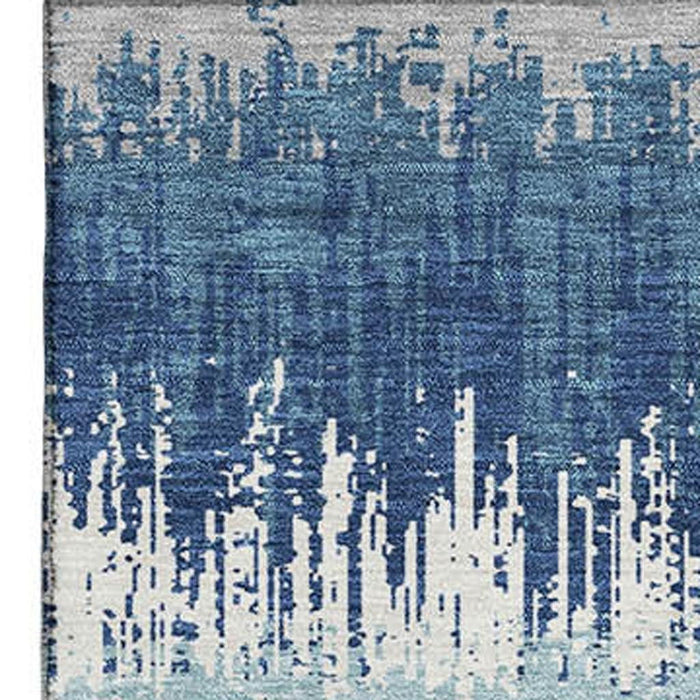 10' X 14' Striped Washable Area Rug With UV Protection (679492) - Blue / Ivory / Gray