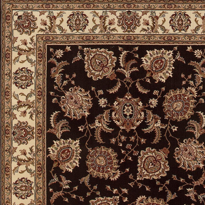 8' Traditional Oriental Polypropylene Square Rug - Brown And Ivory