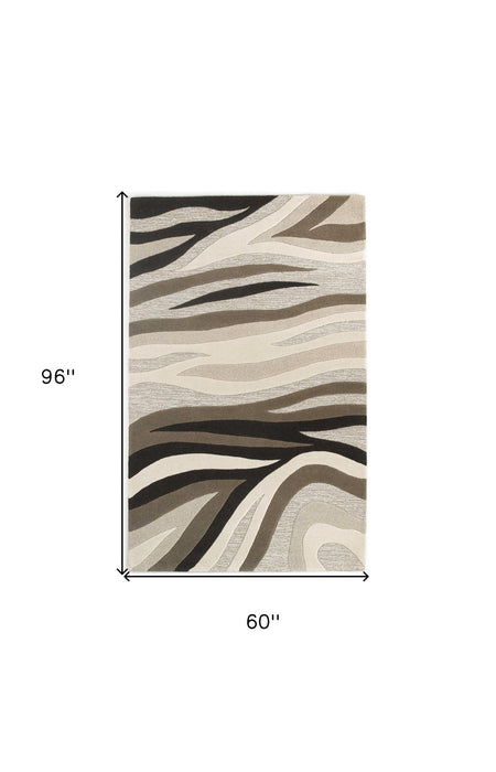 5' x 8' Hand Tufted Abstract Waves Indoor Area Rug - Natural Beige