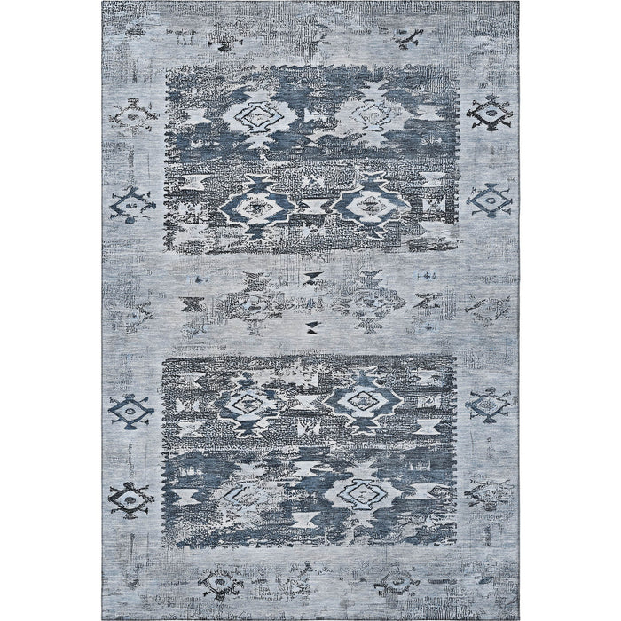 10' X 14' Southwestern Washable Area Rug With UV Protection (696428) - Blue / Ivory / Gray