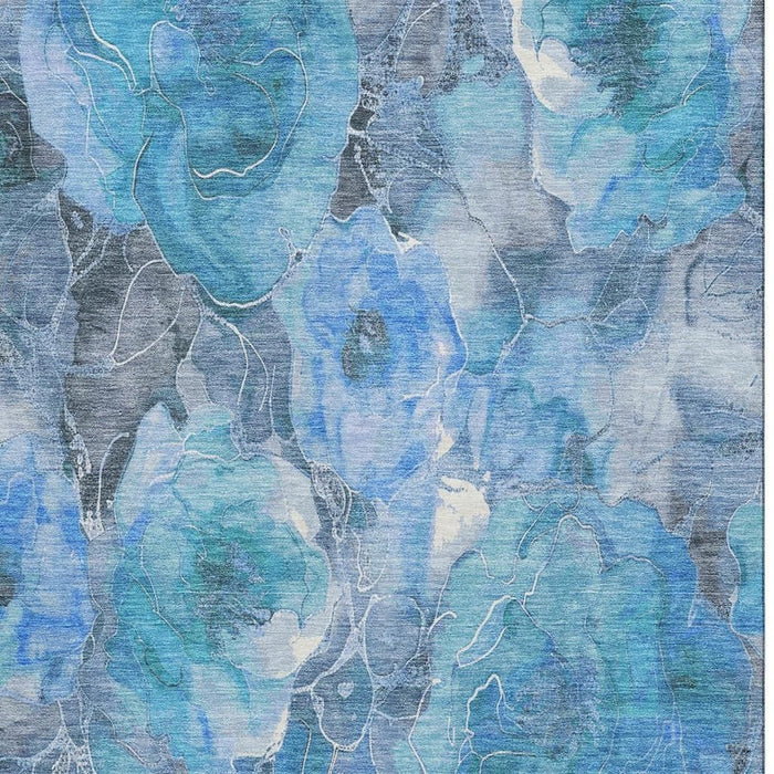 10' X 14' Floral Washable Area Rug With UV Protection (706055) - Blue / Gray / Ivory