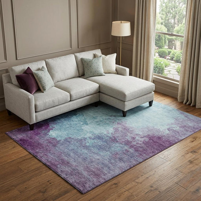 10' X 14' Abstract Washable Area Rug With UV Protection (686192) - Sky Blue / Purple